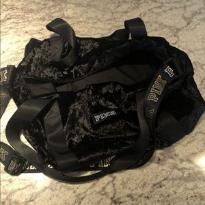 Pink Black Velvet Duffle Bag